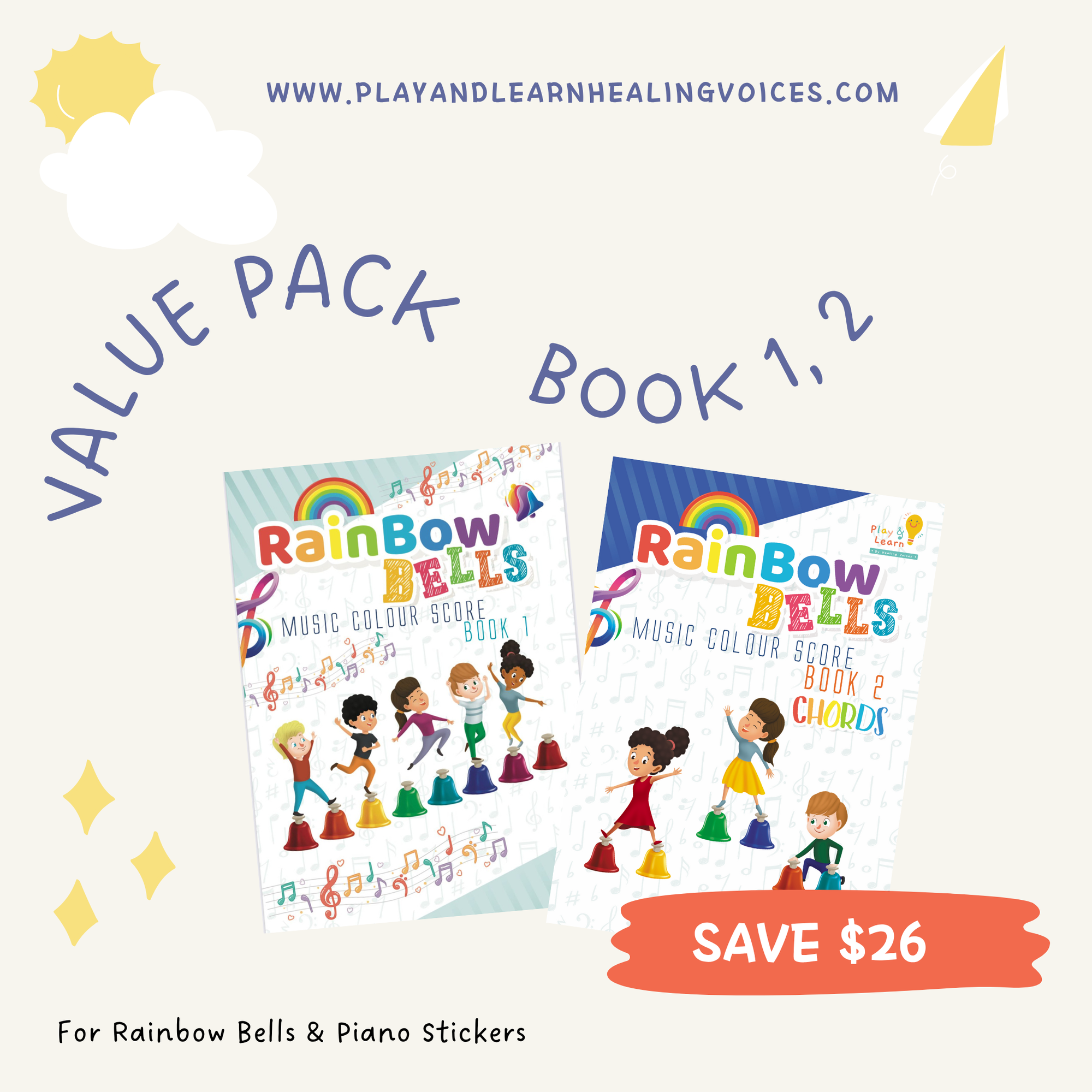 Rainbow Music Score Book 1 & Book 2 (For Rainbow Bells and Piano Stickers)