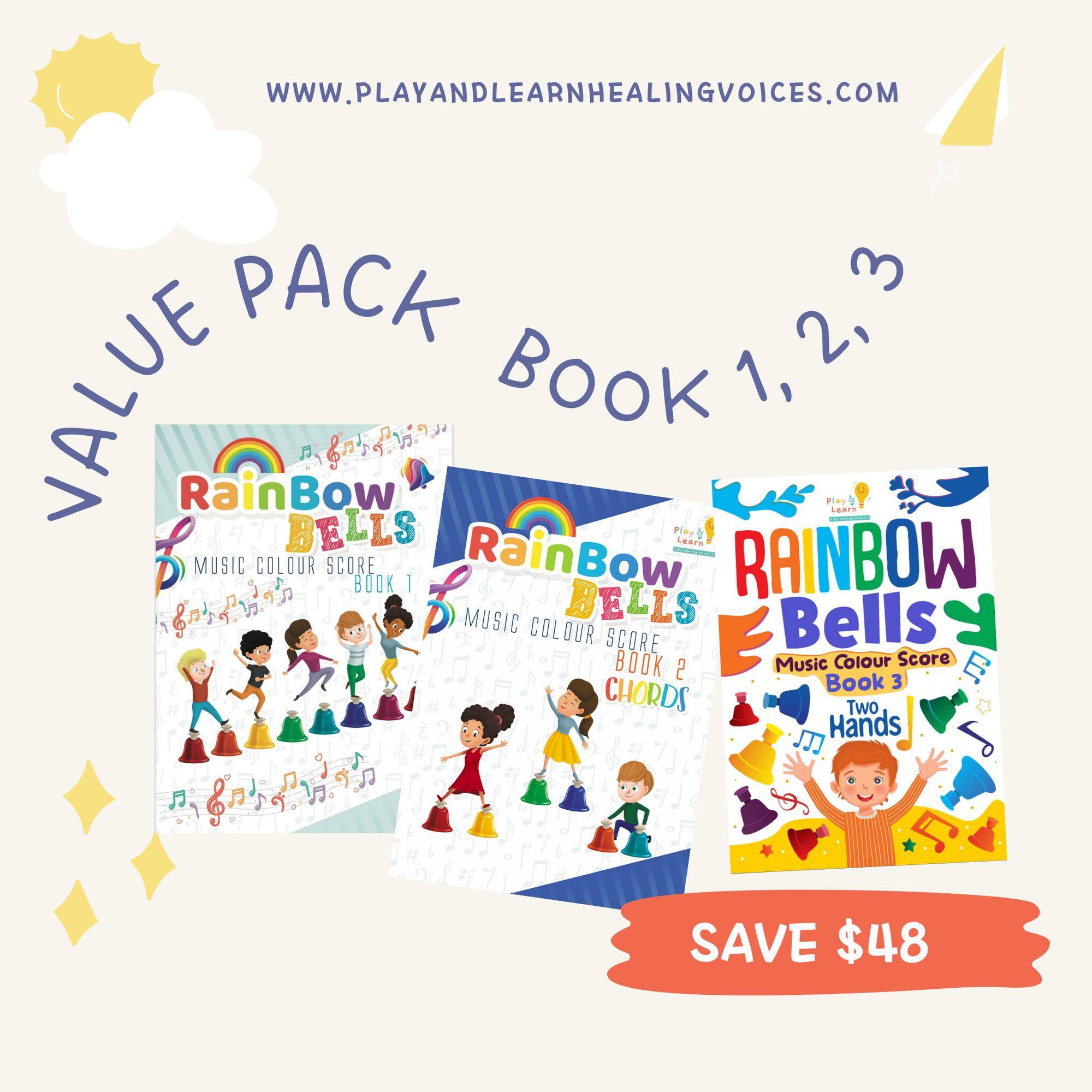 Rainbow Bells Music Score Package Book 1, 2 & 3 (For Rainbow Bells and Piano Stickers)