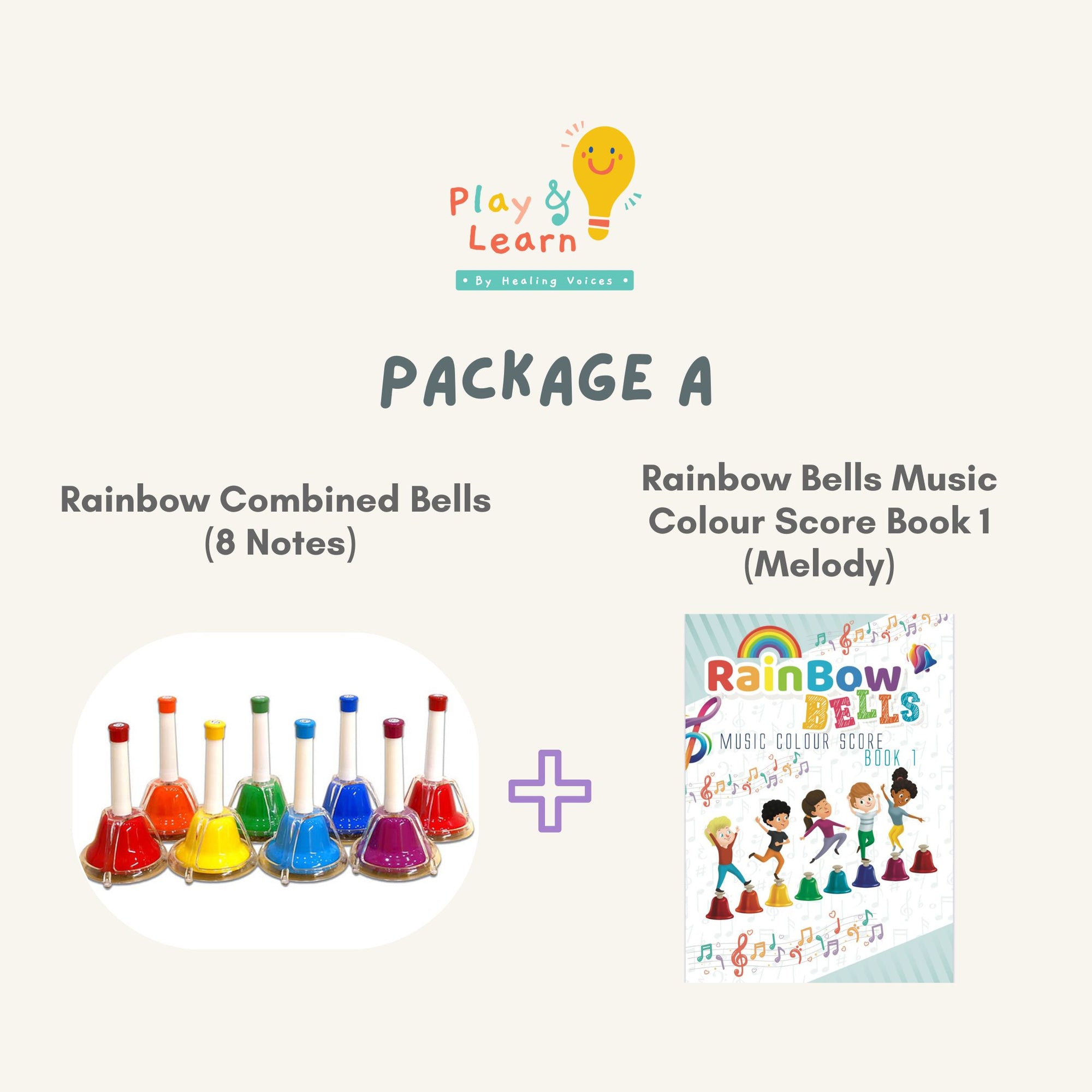 Package A: Rainbow Combined Bells (8 notes) + Rainbow Music Score (Book 1)