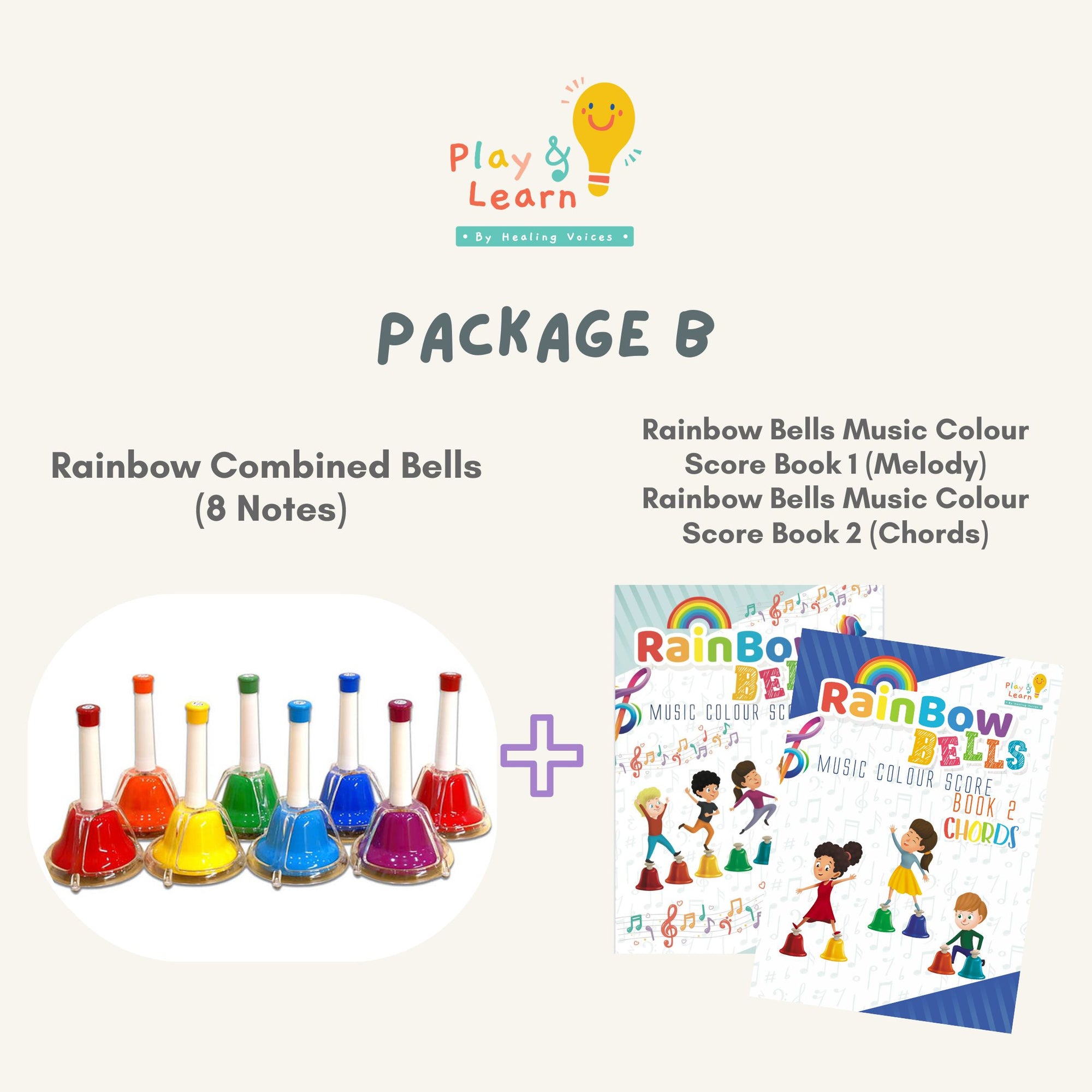 Package B: Rainbow Combined Bells (8 notes) + Rainbow Music Score (Book 1,2)