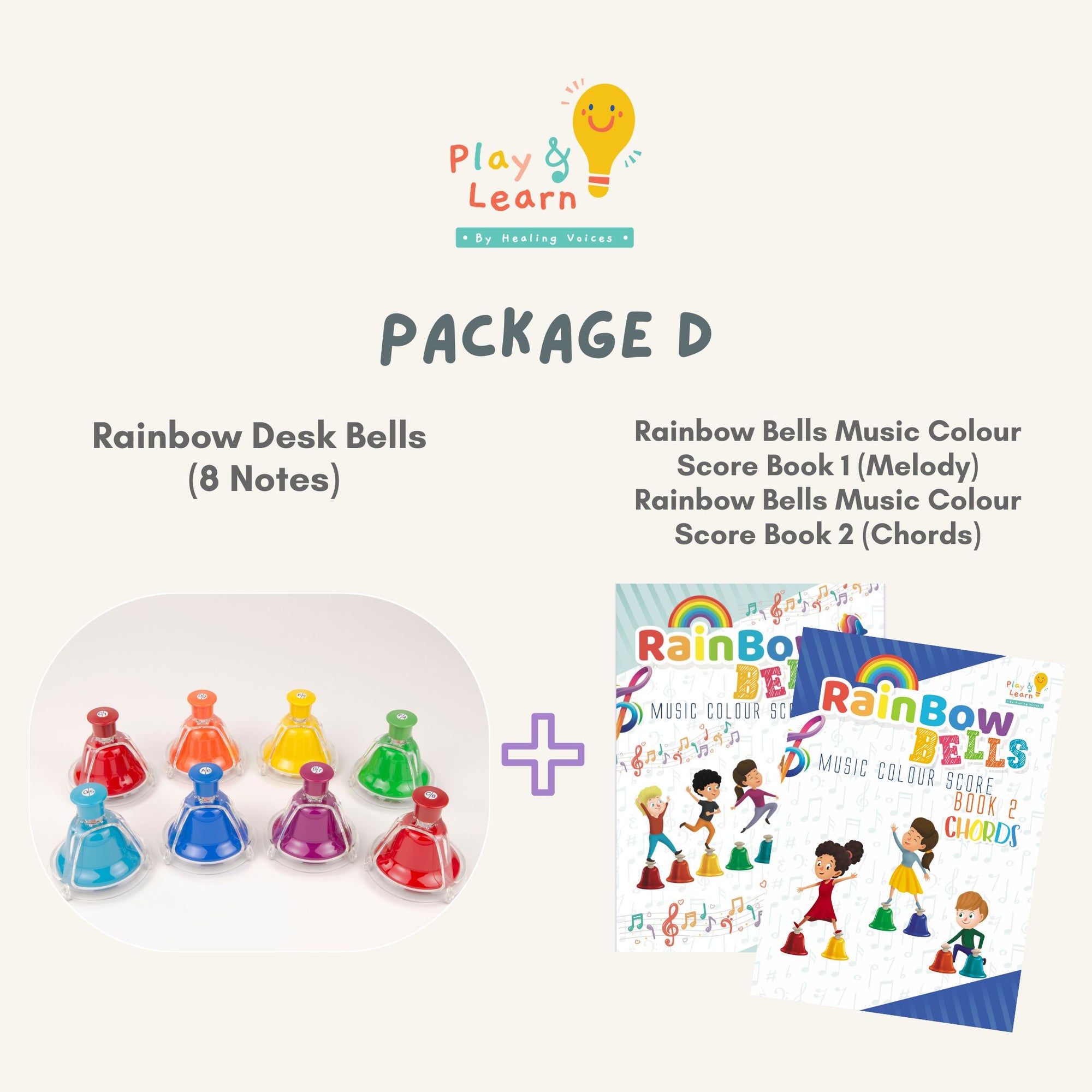 Package D: Rainbow Desk Bells(8 notes) + Rainbow Music Score (Book 1,2)