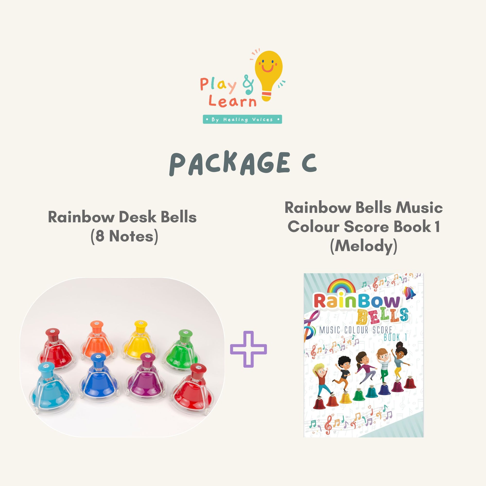 Package C: Rainbow Desk Bells(8 notes) + Rainbow Music Score (Book 1)