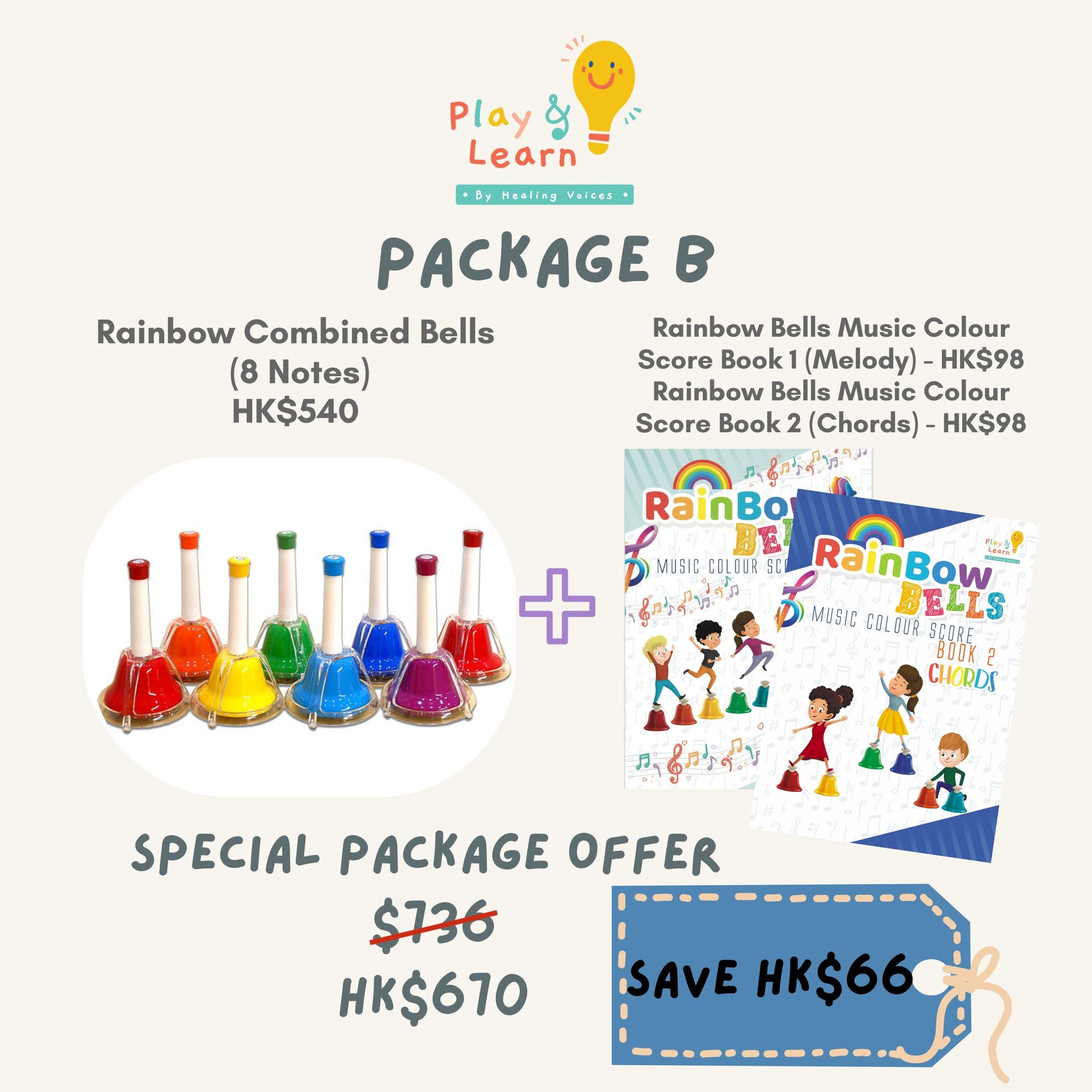 Package B: Rainbow Combined Bells (8 notes) + Rainbow Music Score (Book 1,2)